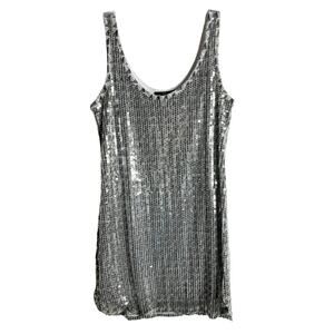 Obey Women’s Sequined Tank Top Size S Silver Sleeveless Long Party Evening